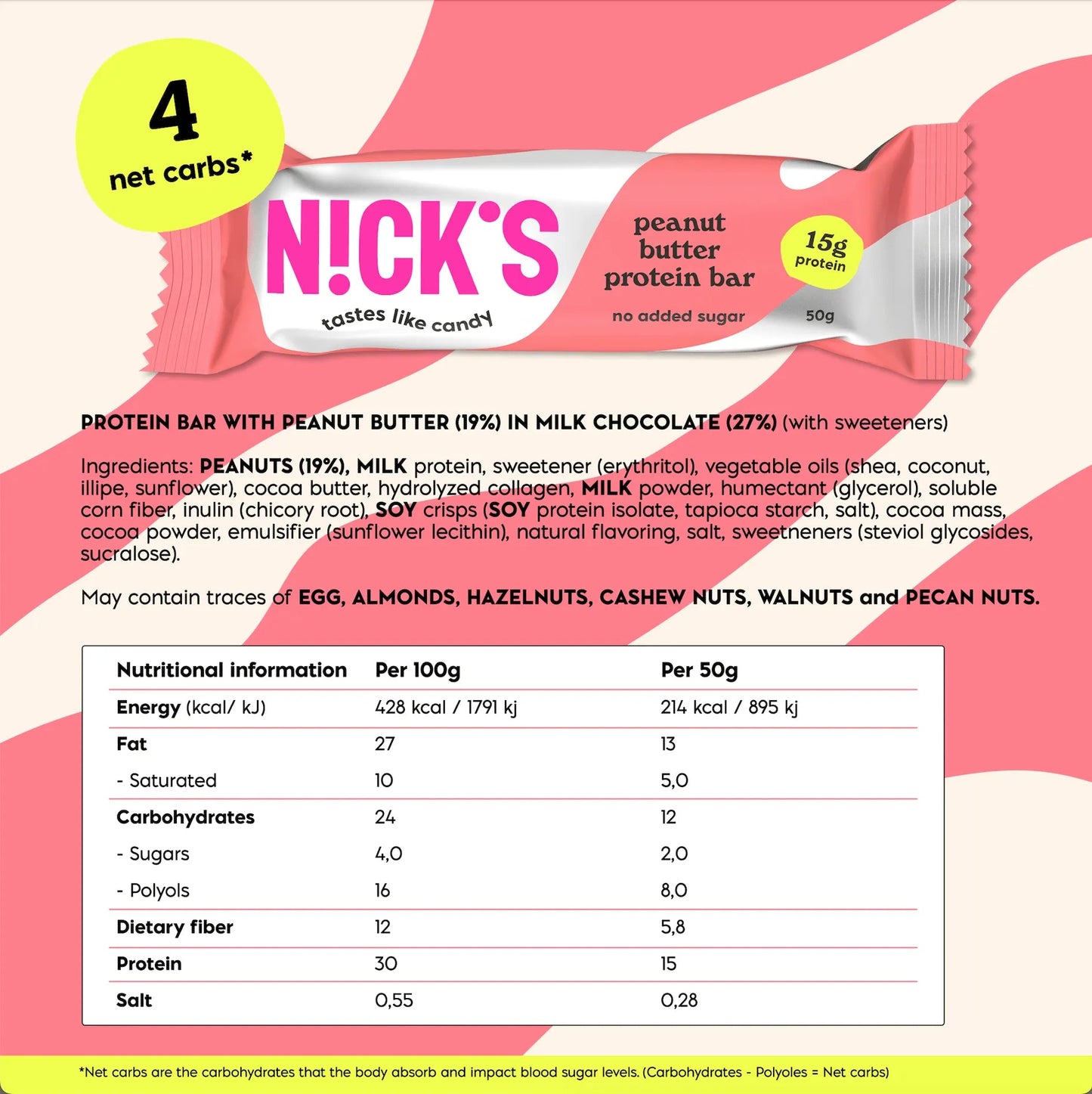 NICK'S - Proteiinibatoon "peanut butter" 12 x 50g - njom.ee
