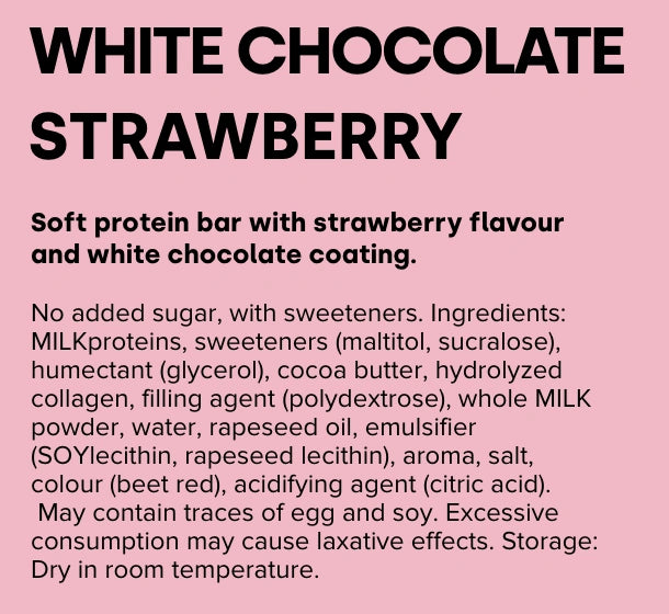 Baltojo šokolado ir braškių skonio baltymų batonėlis 55g