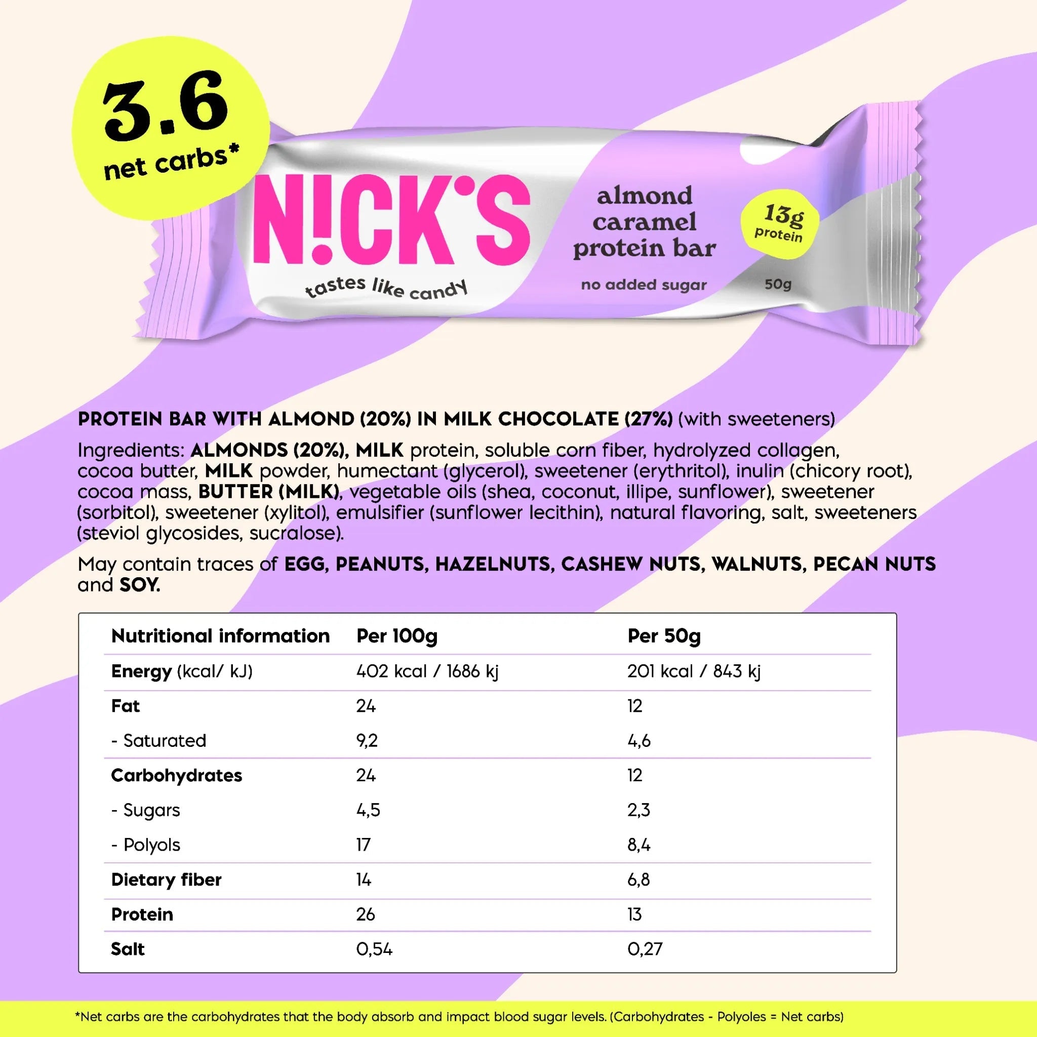 NICK'S Almond Caramel Protein Bar 50 g