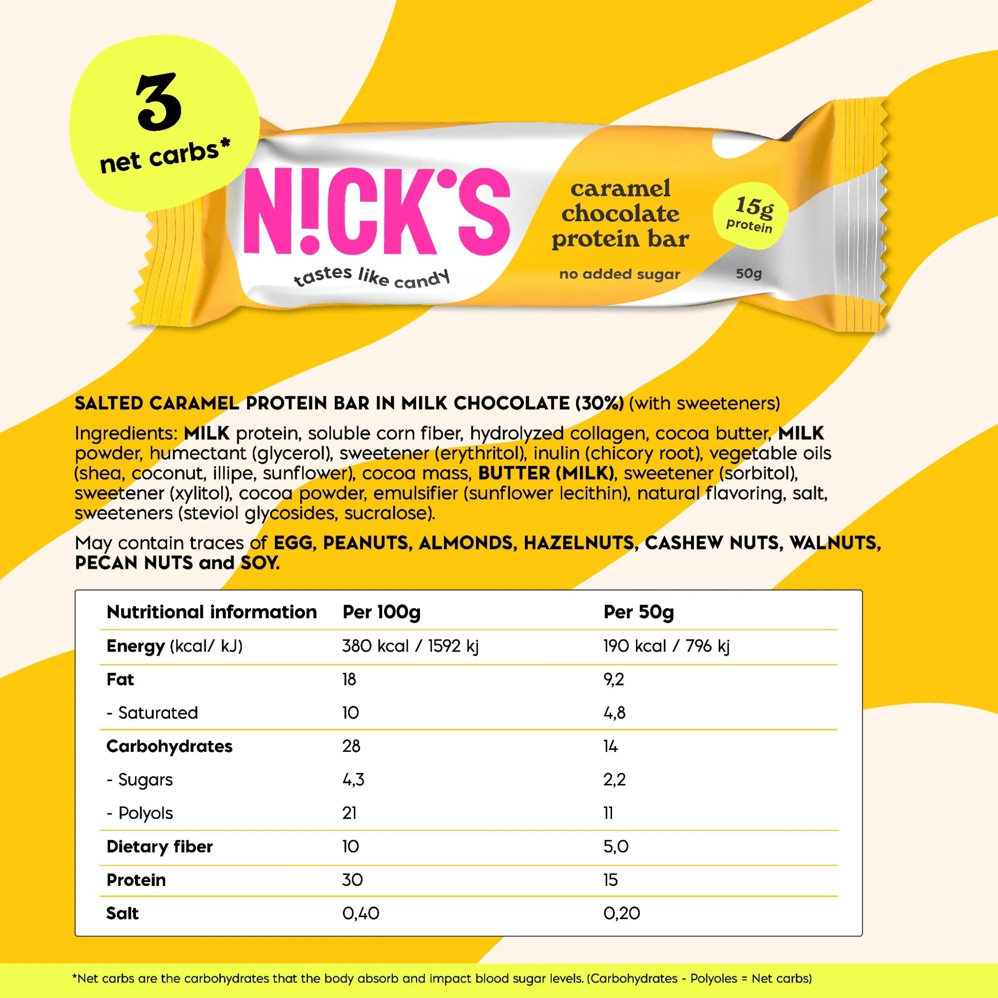 NICK'S Caramel Chocolate Protein Bar 50 g